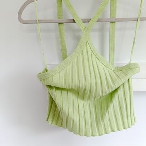 Zara Ribbed Lime Green Crop Halter Top